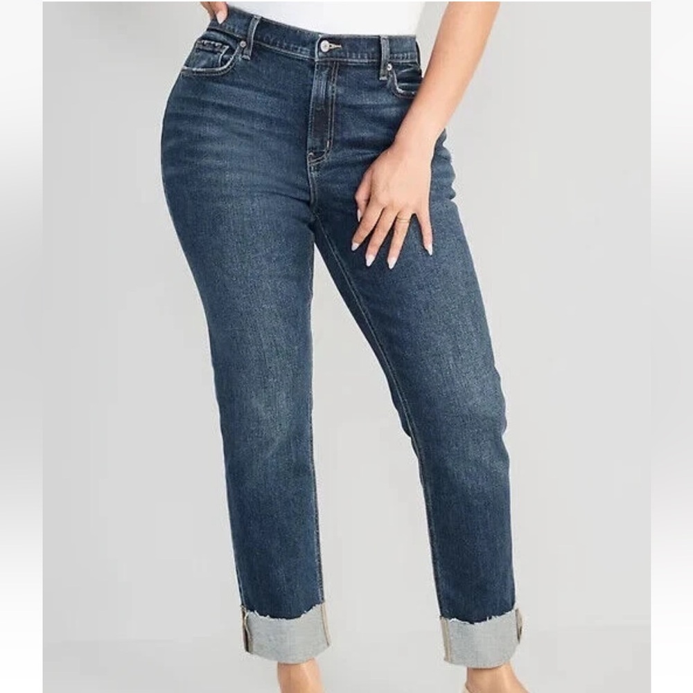 PLUS Old Navy NEW‎ Medium Dark Wash Cuffed Mid Rise Boyfriend Jeans Size 24